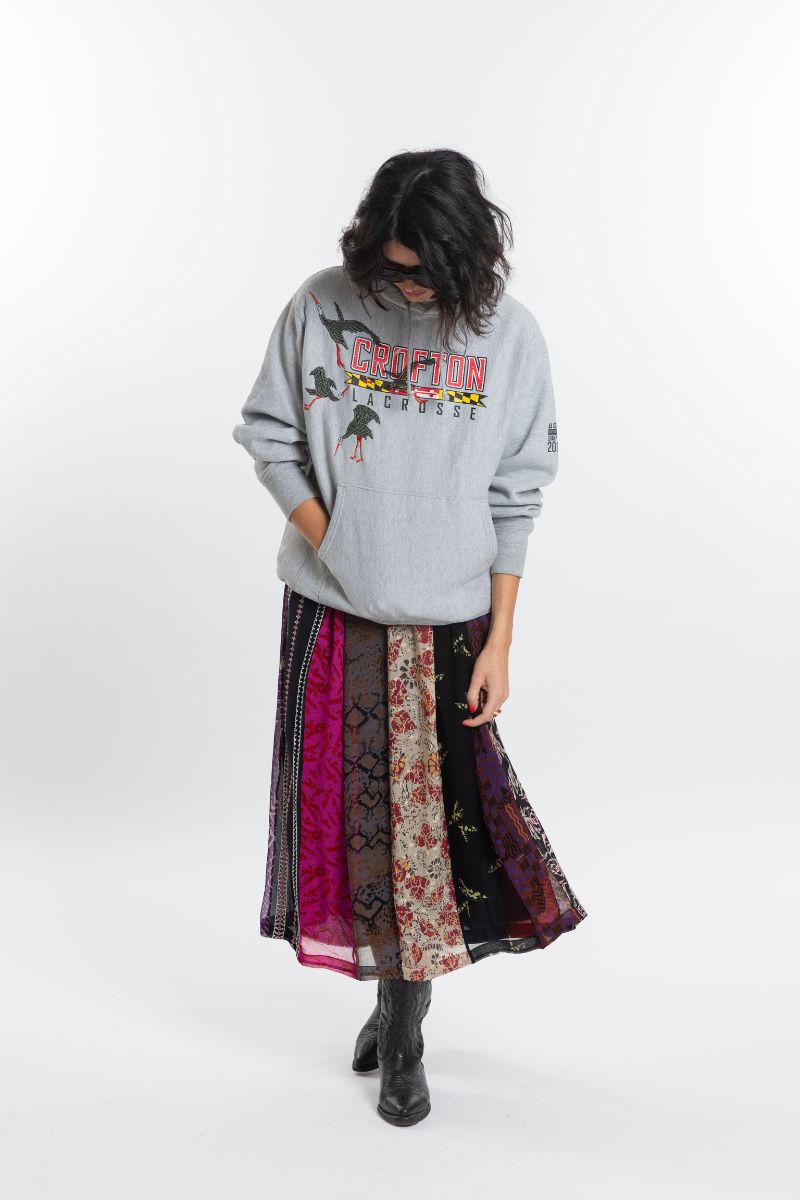jupe en patchwork de soie imprimes thiane