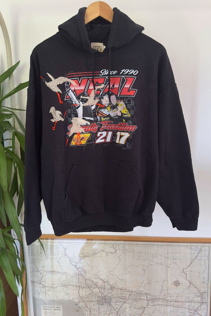 sweat hoodie capuche vintage broderie cigognes thiane