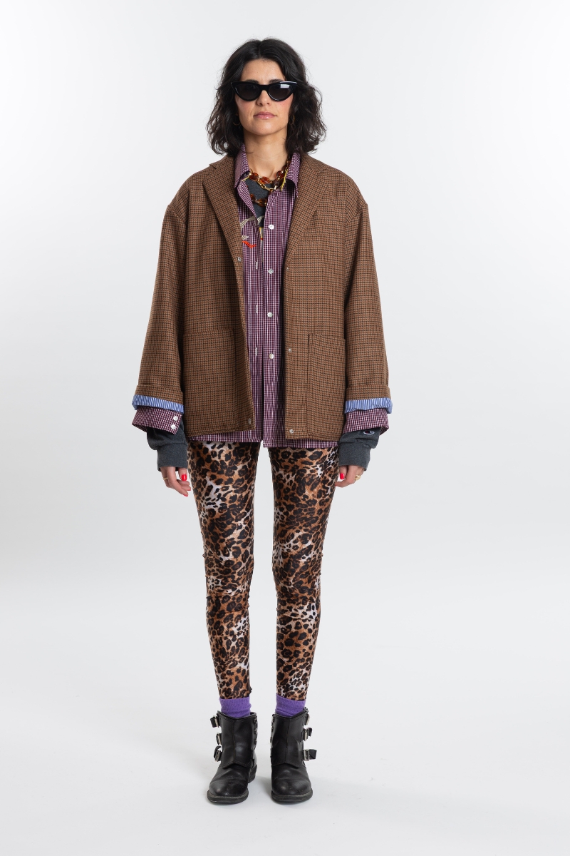 veste 100% laine pied de poule marron camel thiane